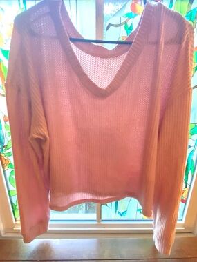 Aeropostale Women's V-Neck Knit Sweater in Dusty Pink